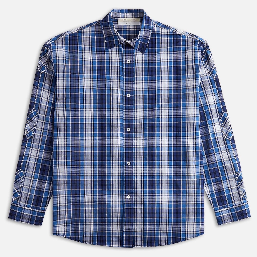 size M (48) 017 Alyx 9SM Stud Embellished Plaid Long Sleeve Shirt Blue